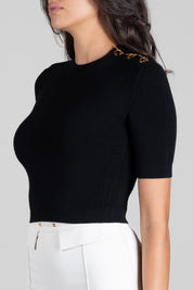Elisabetta Franchi Top In Maglia con Dettaglio Occhielli Sulle Spalle MK02S66E2 NERO