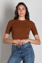 Elisabetta Franchi Top In Maglia con Dettaglio Occhielli Sulle Spalle MK02S66E2 SIGARO