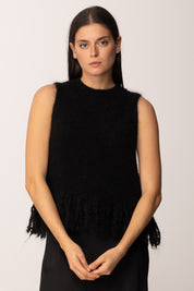 Khloe Femme Top In Maglia con Frange Misto Mohair BLACK