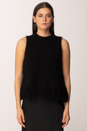 Khloe Femme Top In Maglia con Frange Misto Mohair BLACK