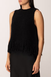 Khloe Femme Top In Maglia con Frange Misto Mohair BLACK