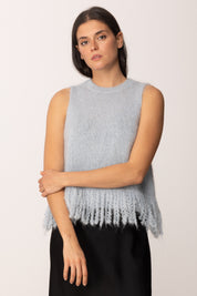 Khloe Femme Top In Maglia con Frange Misto Mohair CELESTE