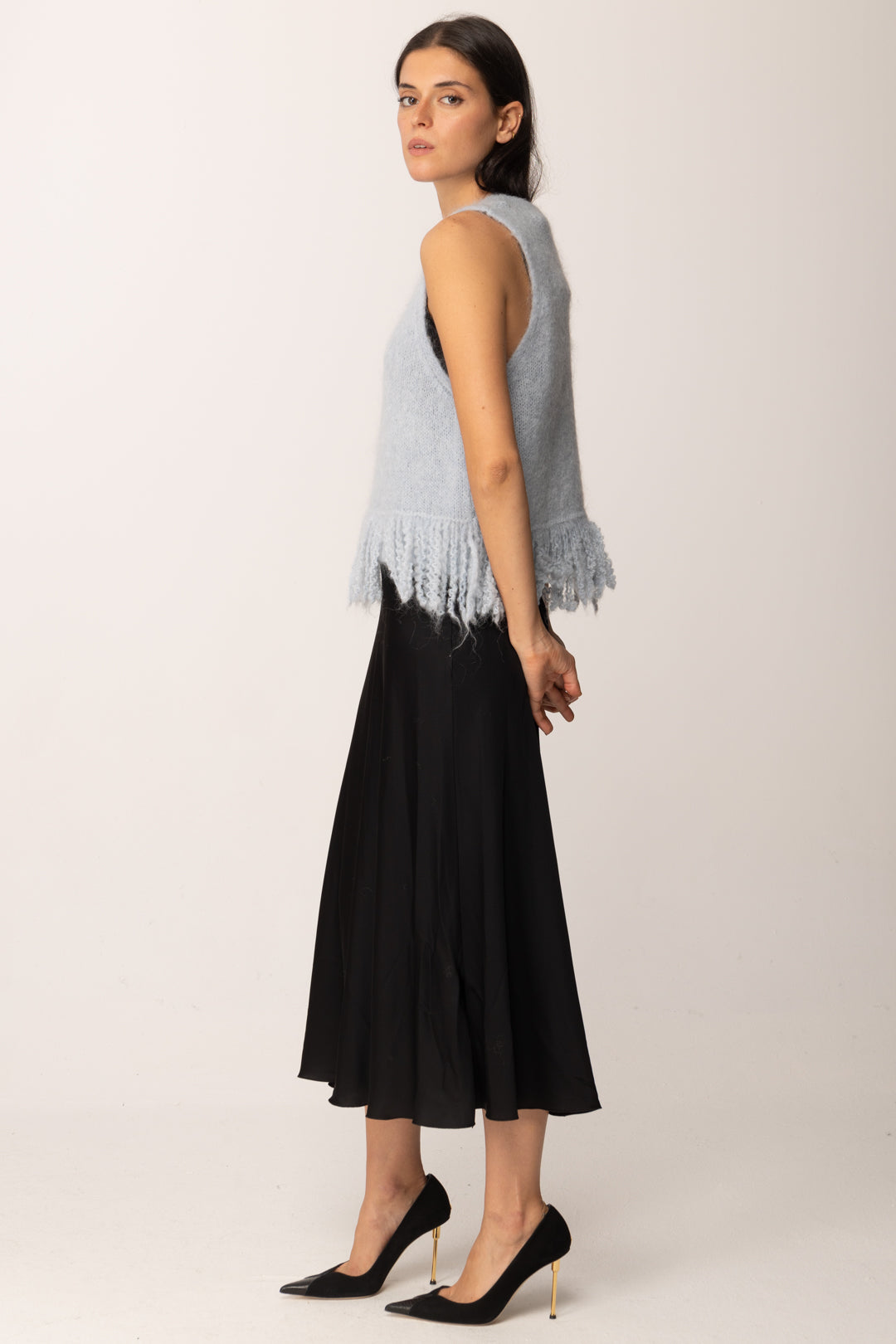 Khloe Femme Top In Maglia con Frange Misto Mohair CELESTE