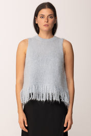 Khloe Femme Top In Maglia con Frange Misto Mohair CELESTE