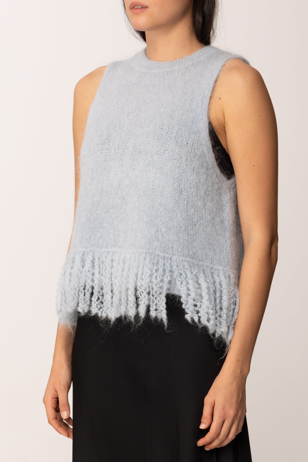 Khloe Femme Top In Maglia con Frange Misto Mohair CELESTE