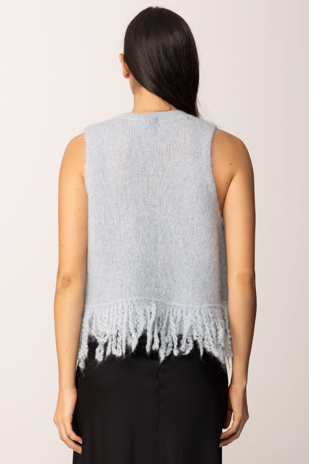 Khloe Femme Top In Maglia con Frange Misto Mohair CELESTE