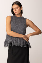 Khloe Femme Top In Maglia con Frange Misto Mohair GRIGIO