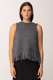 Khloe Femme Top In Maglia con Frange Misto Mohair GRIGIO