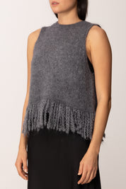 Khloe Femme Top In Maglia con Frange Misto Mohair GRIGIO