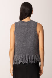 Khloe Femme Top In Maglia con Frange Misto Mohair GRIGIO