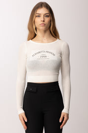 Elisabetta Franchi Top In Maglia con Logo Stampato MK73Q61E2 AVORIO