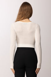 Elisabetta Franchi Top In Maglia con Logo Stampato MK73Q61E2 AVORIO