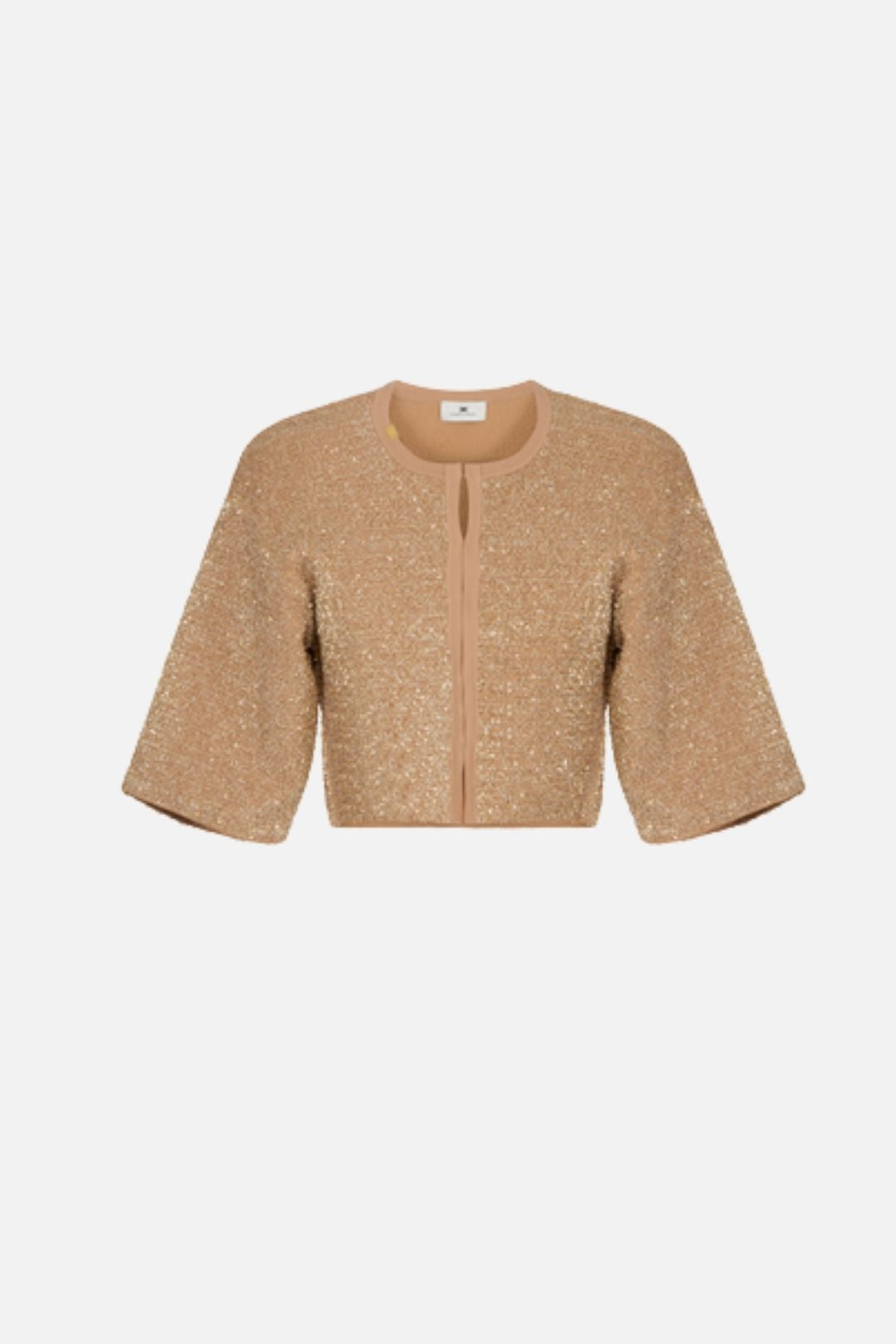 Elisabetta Franchi Top In Maglia con Paillettes e Chiusura Frontale MK83A66E2 PELLE/GOLD