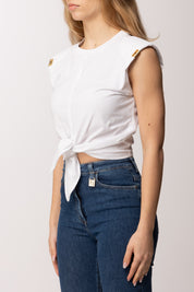 Elisabetta Franchi Top In Maglia con Spalline Imbottite MA01161E2 GESSO