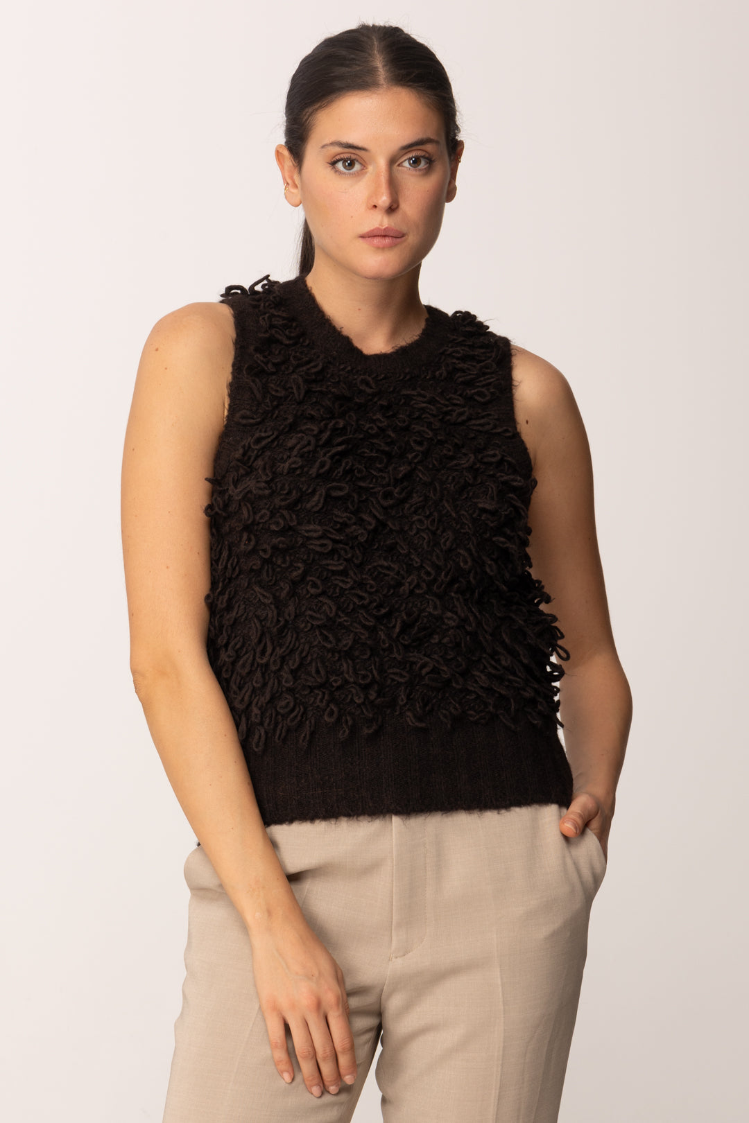 Khloe Femme Top In Maglia con Texture 3d MORO