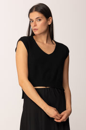 Khloe Femme Top In Maglia Crop a Mezze Maniche BLACK