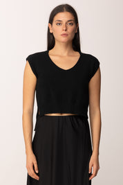 Khloe Femme Top In Maglia Crop a Mezze Maniche BLACK