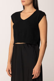 Khloe Femme Top In Maglia Crop a Mezze Maniche BLACK