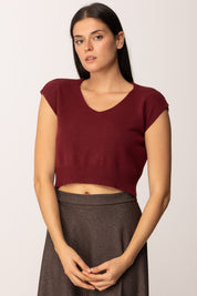 Khloe Femme Top In Maglia Crop a Mezze Maniche BORDEAUX