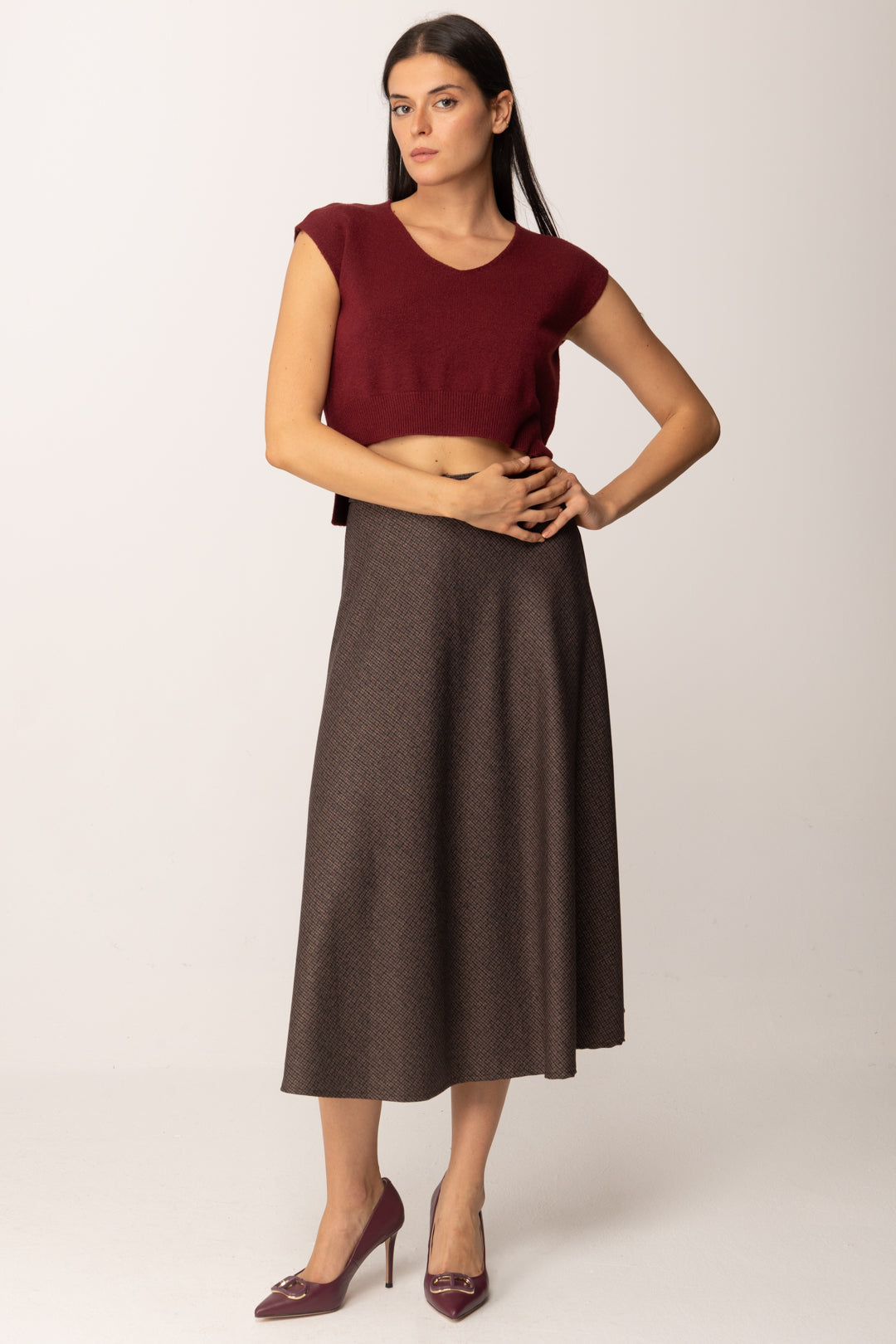 Khloe Femme Top In Maglia Crop a Mezze Maniche BORDEAUX