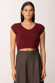 Khloe Femme Top In Maglia Crop a Mezze Maniche BORDEAUX