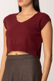 Khloe Femme Top In Maglia Crop a Mezze Maniche BORDEAUX