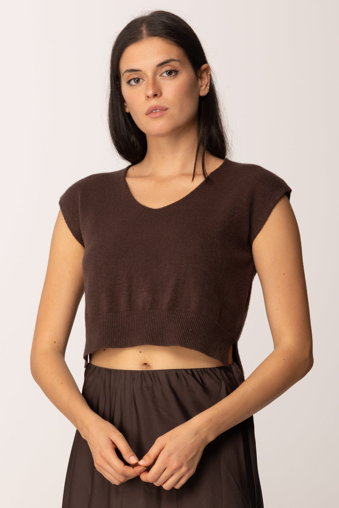 Khloe Femme Top In Maglia Crop a Mezze Maniche MORO