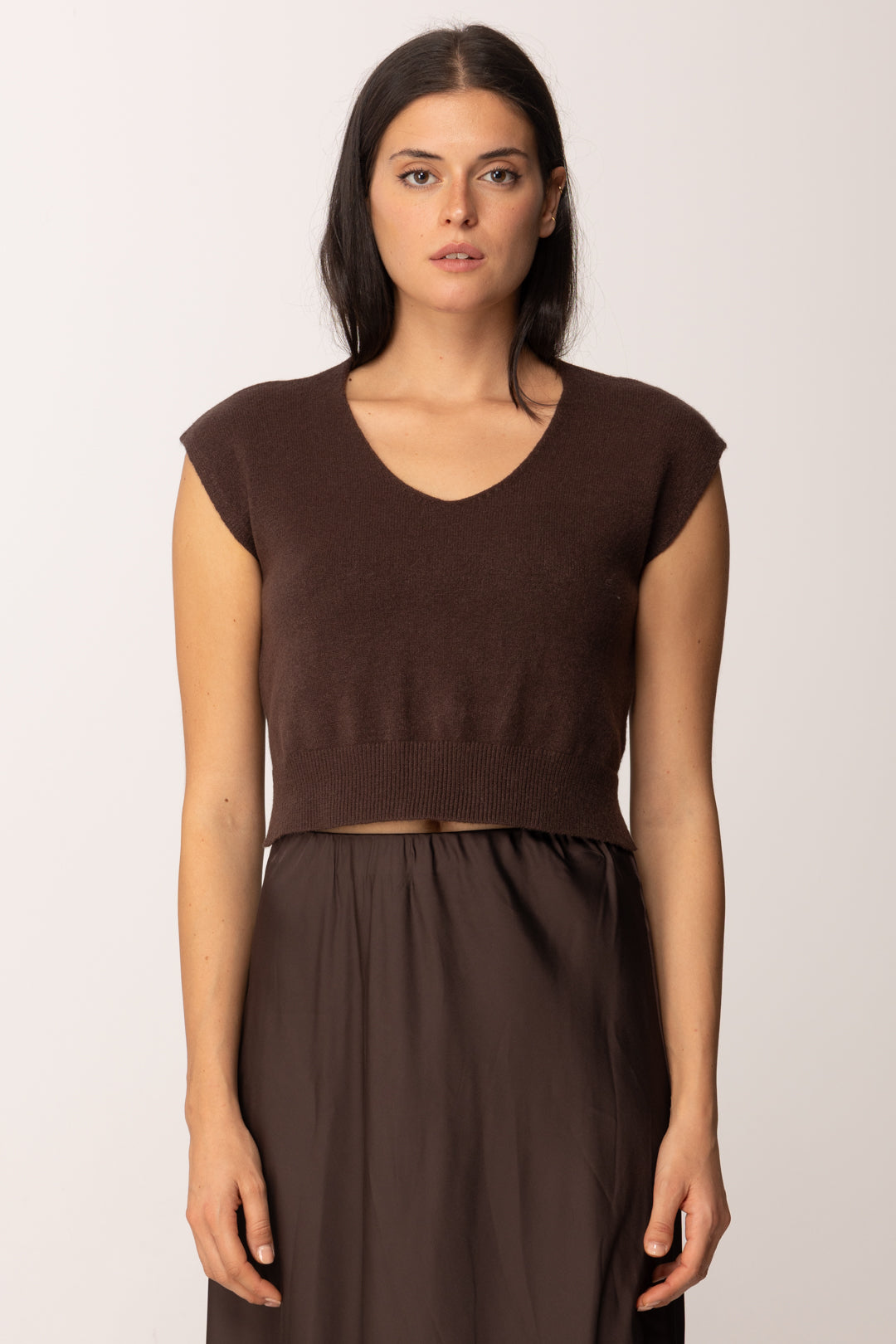Khloe Femme Top In Maglia Crop a Mezze Maniche MORO