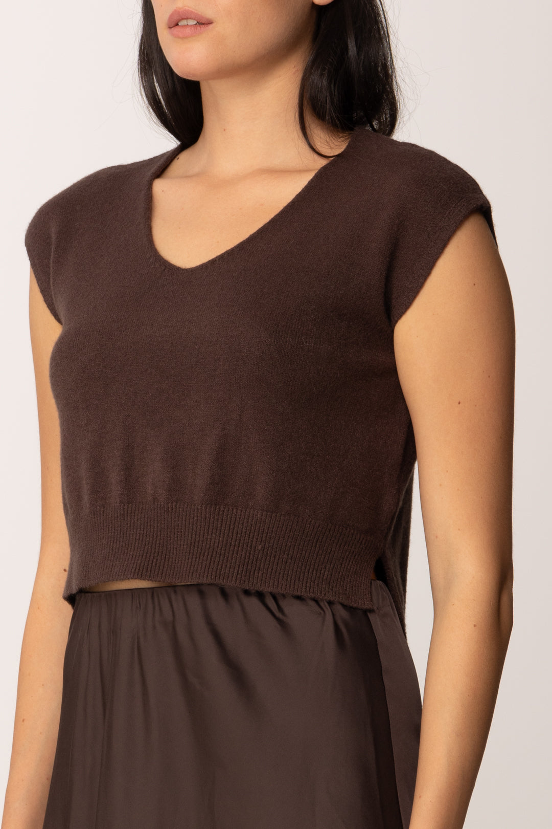 Khloe Femme Top In Maglia Crop a Mezze Maniche MORO