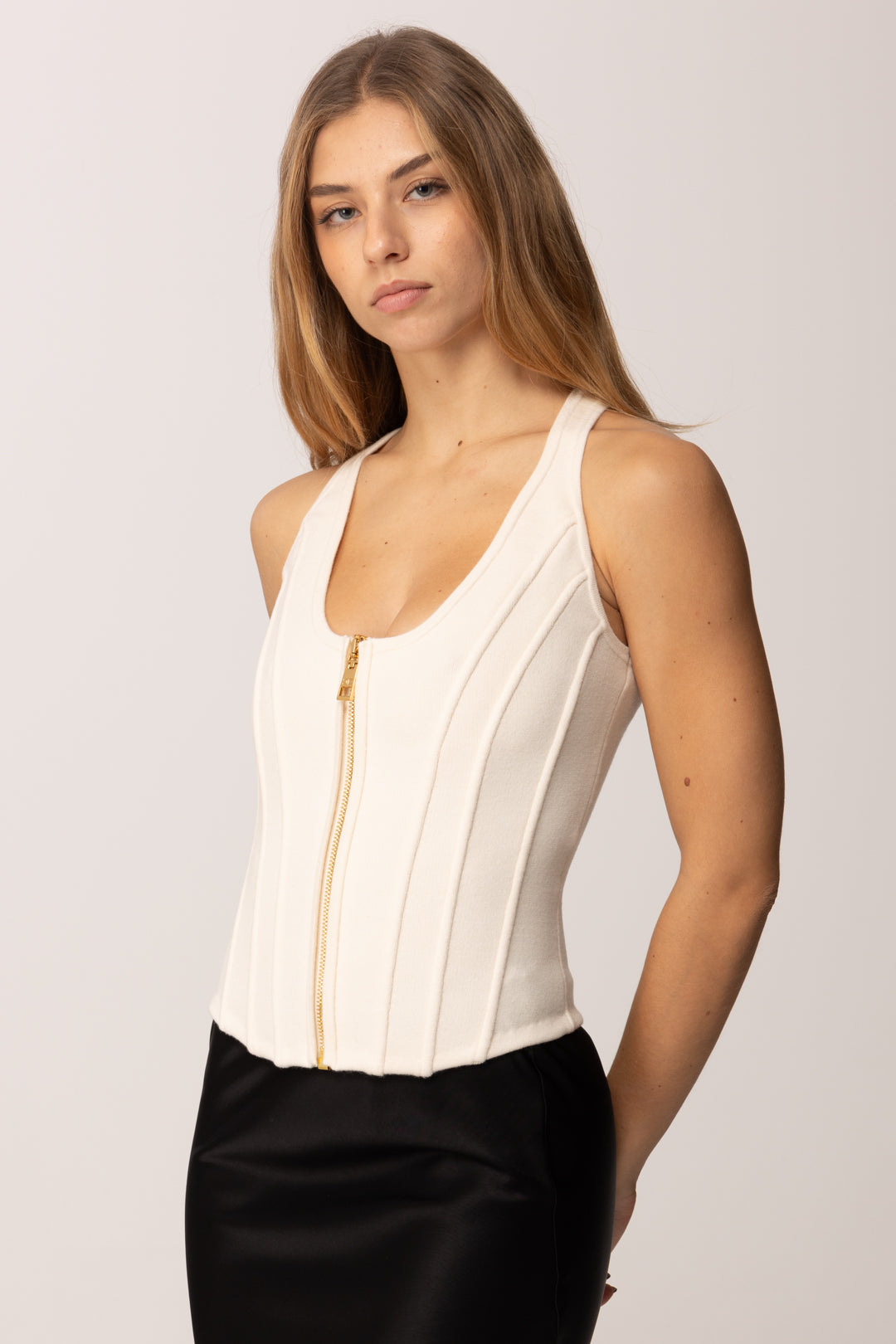 Elisabetta Franchi Top In Maglia In Punto Stoffa con Zip TK57S56E2 MILK