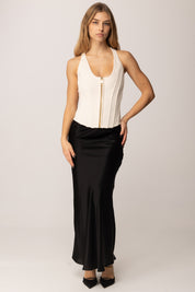 Elisabetta Franchi Top In Maglia In Punto Stoffa con Zip TK57S56E2 MILK