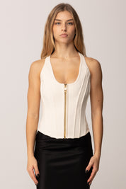 Elisabetta Franchi Top In Maglia In Punto Stoffa con Zip TK57S56E2 MILK