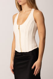 Elisabetta Franchi Top In Maglia In Punto Stoffa con Zip TK57S56E2 MILK