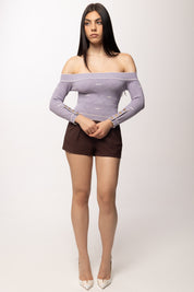 Elisabetta Franchi Top In Maglia Jacquard con Spalle Scoperte MK27Q61E2 LILLA/BURRO