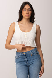 Elisabetta Franchi Top In Maglia à Jour TK74B61E2 AVORIO