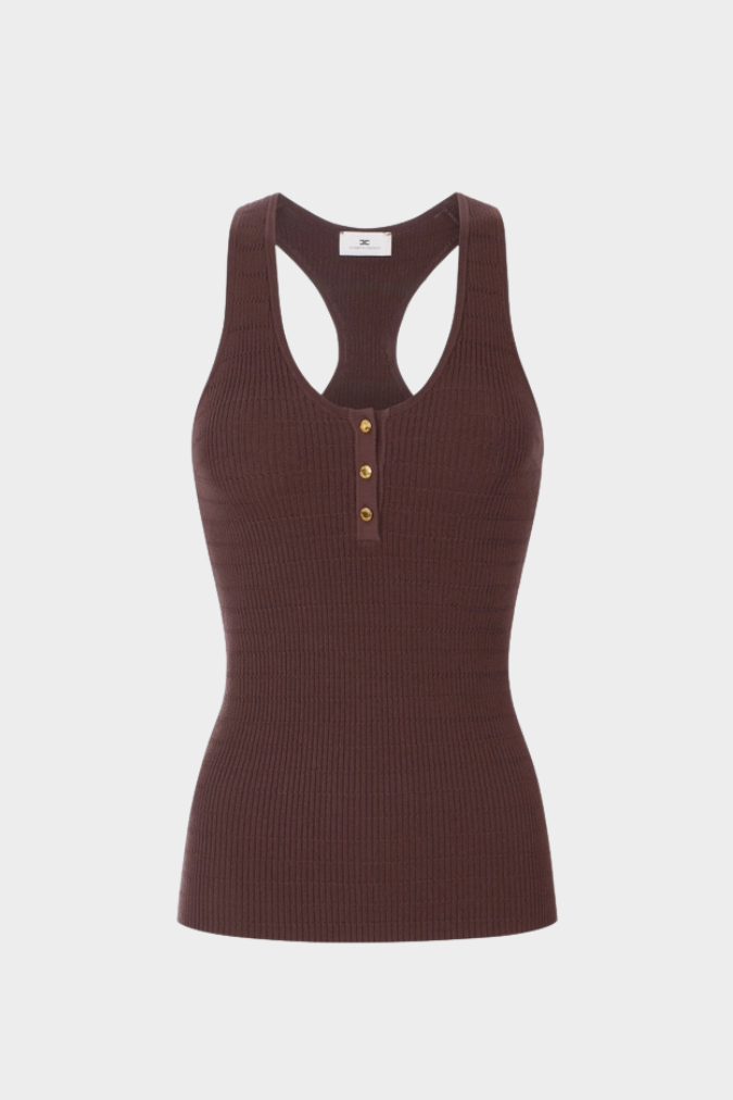 Elisabetta Franchi Top In Maglia Micro-intrecciata TK75B61E2 CACAO