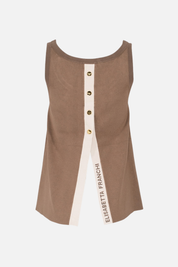 Elisabetta Franchi Top In Maglia Smanicato con Dettaglio Logo TK72S61E2 ARGILLA/BURRO