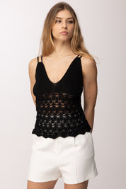 Akep Top In Maglia Traforata con Spalline Sottili CNKD13029 NERO