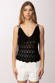 Akep Top In Maglia Traforata con Spalline Sottili CNKD13029 NERO