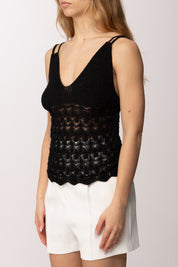 Akep Top In Maglia Traforata con Spalline Sottili CNKD13029 NERO