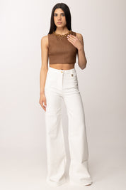Elisabetta Franchi Top In Misto Lino con Catena Gioiello TO06062E2 CUOIO