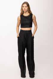 Elisabetta Franchi Top In Misto Lino con Catena Gioiello TO06062E2 NERO