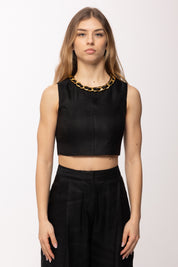 Elisabetta Franchi Top In Misto Lino con Catena Gioiello TO06062E2 NERO