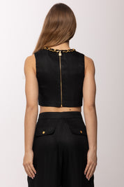 Elisabetta Franchi Top In Misto Lino con Catena Gioiello TO06062E2 NERO