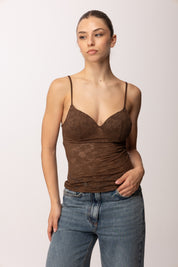 Khloe Femme Top In Pizzo con Coppe E0657 CACAO