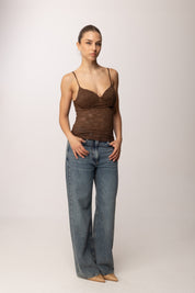 Khloe Femme Top In Pizzo con Coppe E0657 CACAO