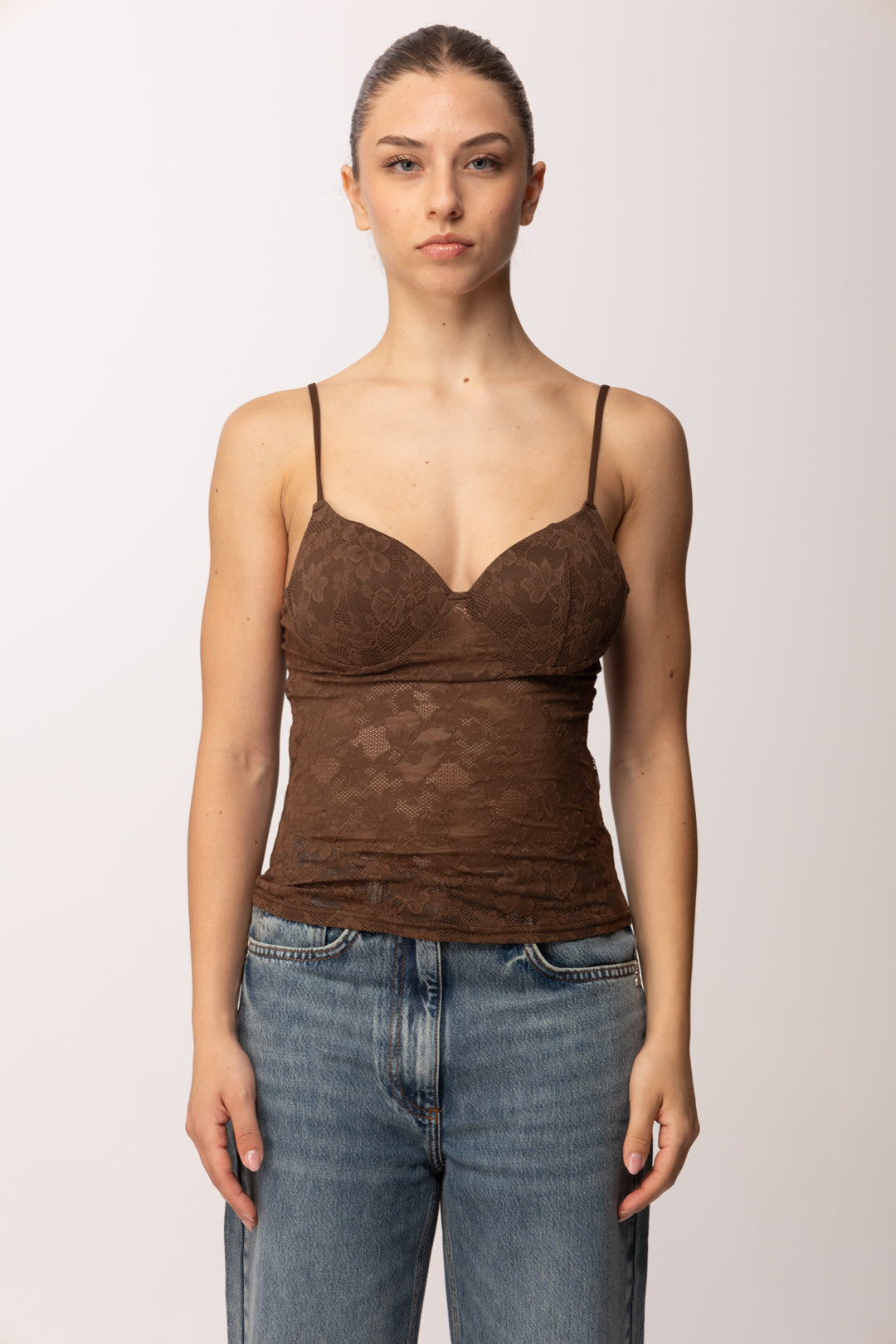 Khloe Femme Top In Pizzo con Coppe E0657 CACAO