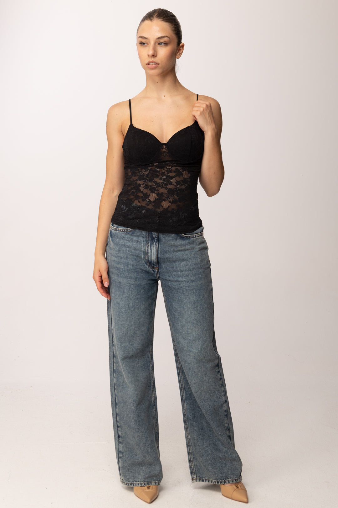 Khloe Femme Top In Pizzo con Coppe E0657 NERO