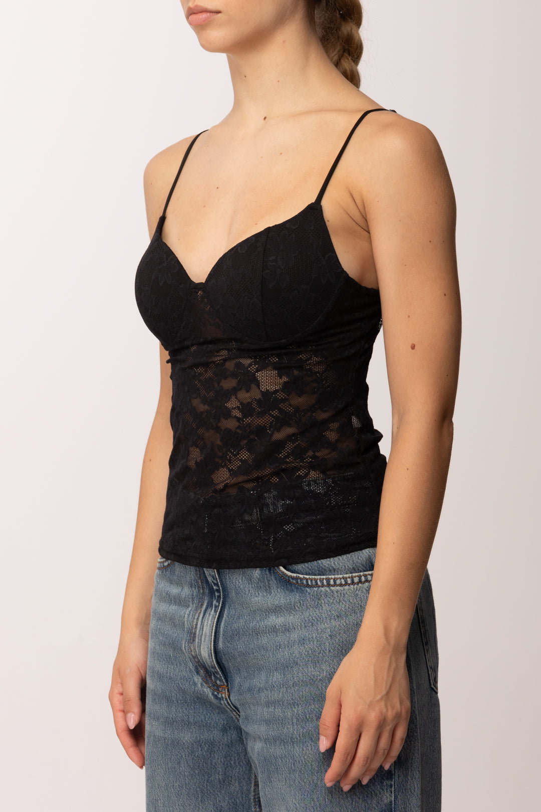 Khloe Femme Top In Pizzo con Coppe E0657 NERO