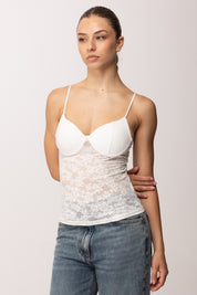 Khloe Femme Top In Pizzo con Coppe E0657 PANNA